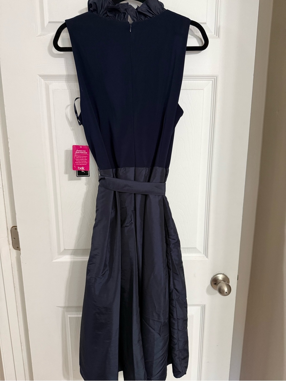 NWT Jessica Howard Sleeveless Navy Ruffle Neck Fit-and-Flare Dress 16